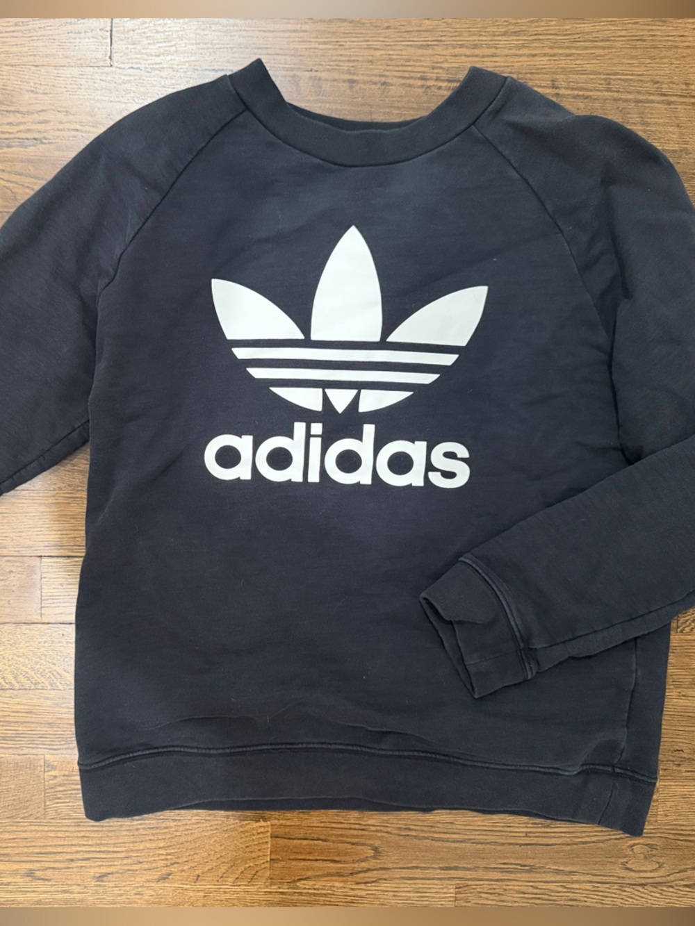 Women Adidas Black Crewneck Sweatshirt with White Trefoil Logo